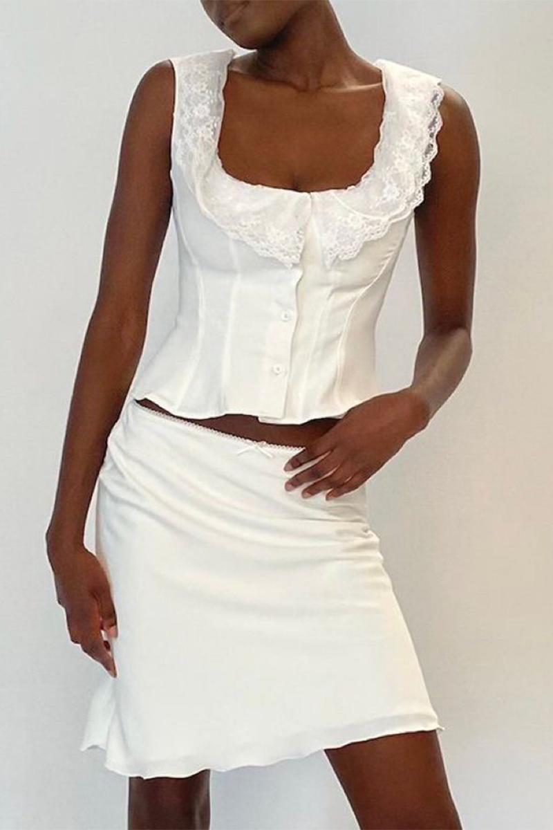 Sexy Celebrities Solid Color Lace Bow Decor Low Waist Type A Solid Color Bottoms