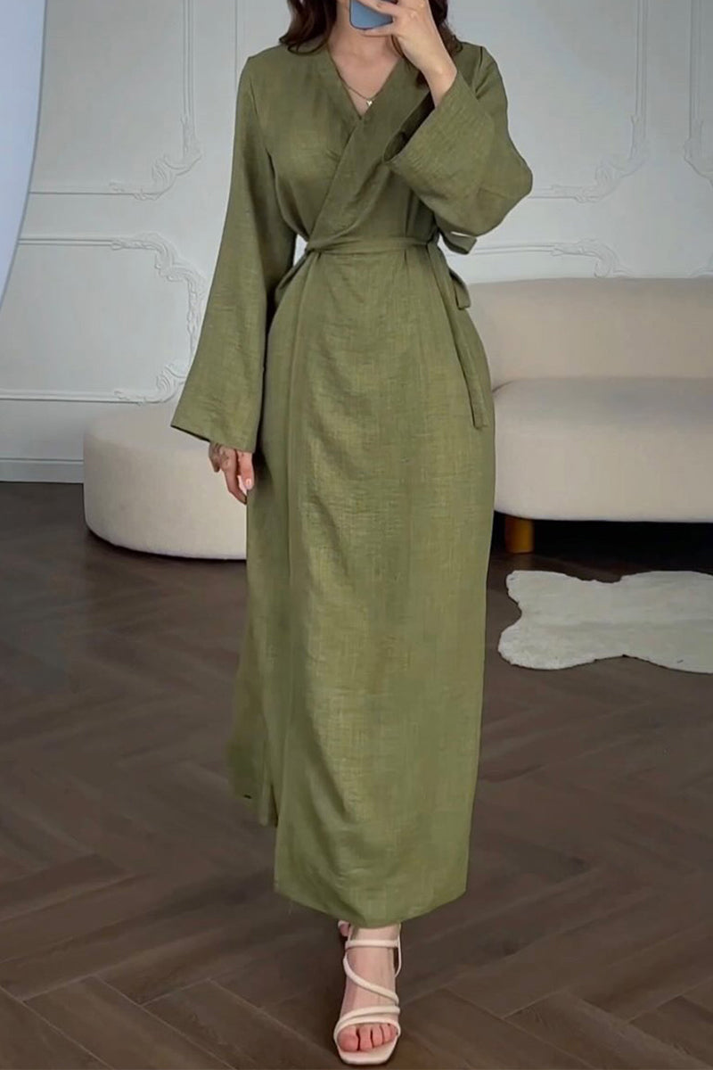 Robes décontractées, quotidiennes, unies, à lacets, à col en V, style A-line.