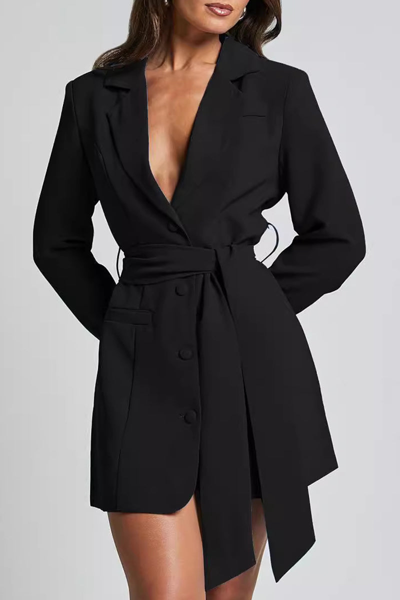 Vêtements d'extérieur sexy et formels, couleur unie, à lacets, avec col montant et boutons (3 couleurs)