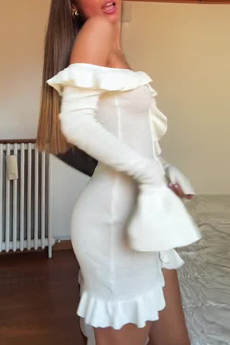 Robes-jupes sexy, couleur unie, à volants, épaules dénudées, style portefeuille.