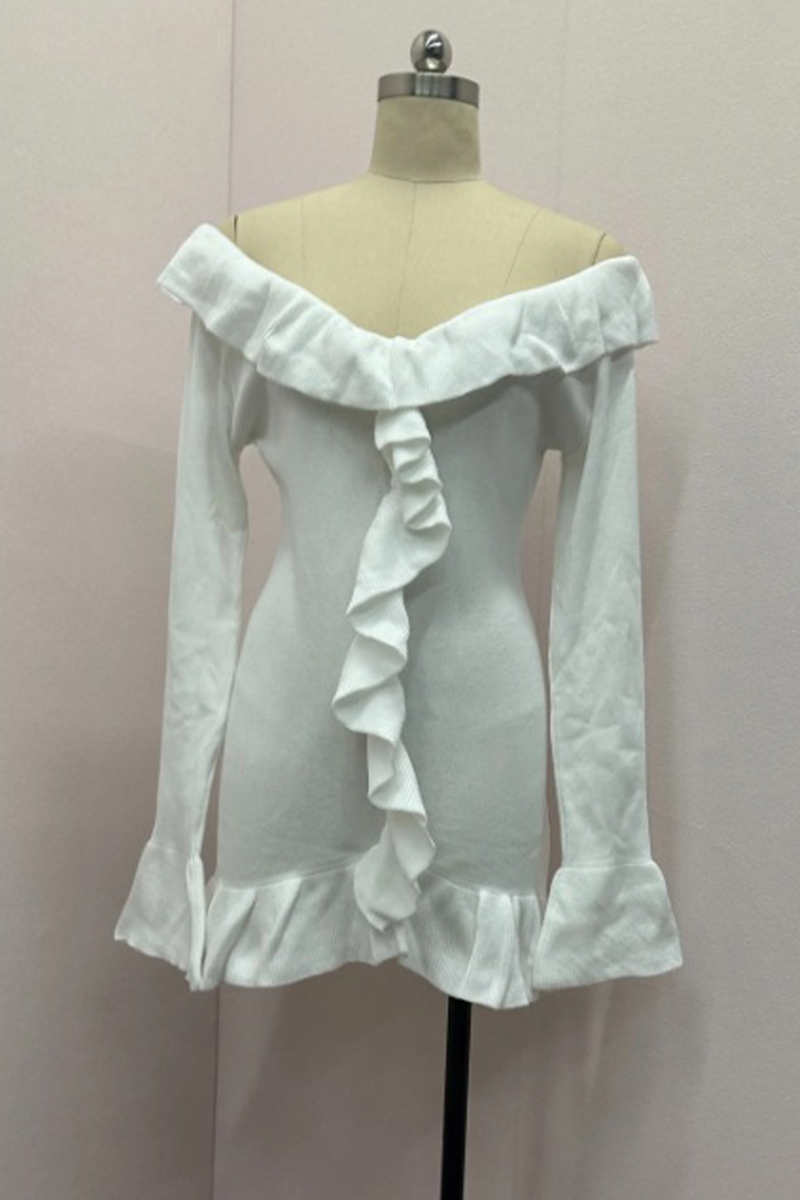 Robes-jupes sexy, couleur unie, à volants, épaules dénudées, style portefeuille.