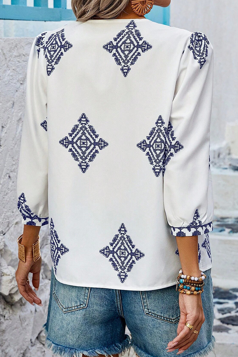 Hauts décontractés à col en V et imprimé géométrique pour tous les jours (6 couleurs)