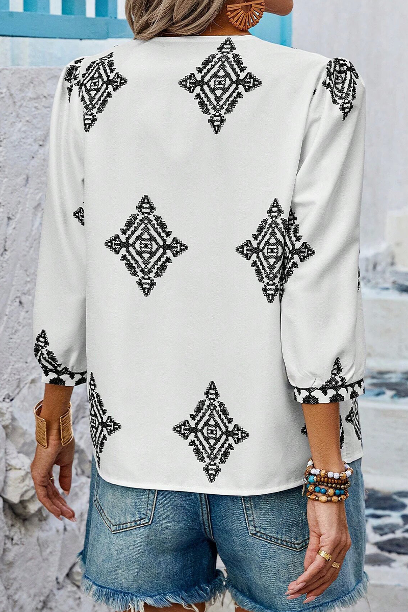 Hauts décontractés à col en V et imprimé géométrique pour tous les jours (6 couleurs)