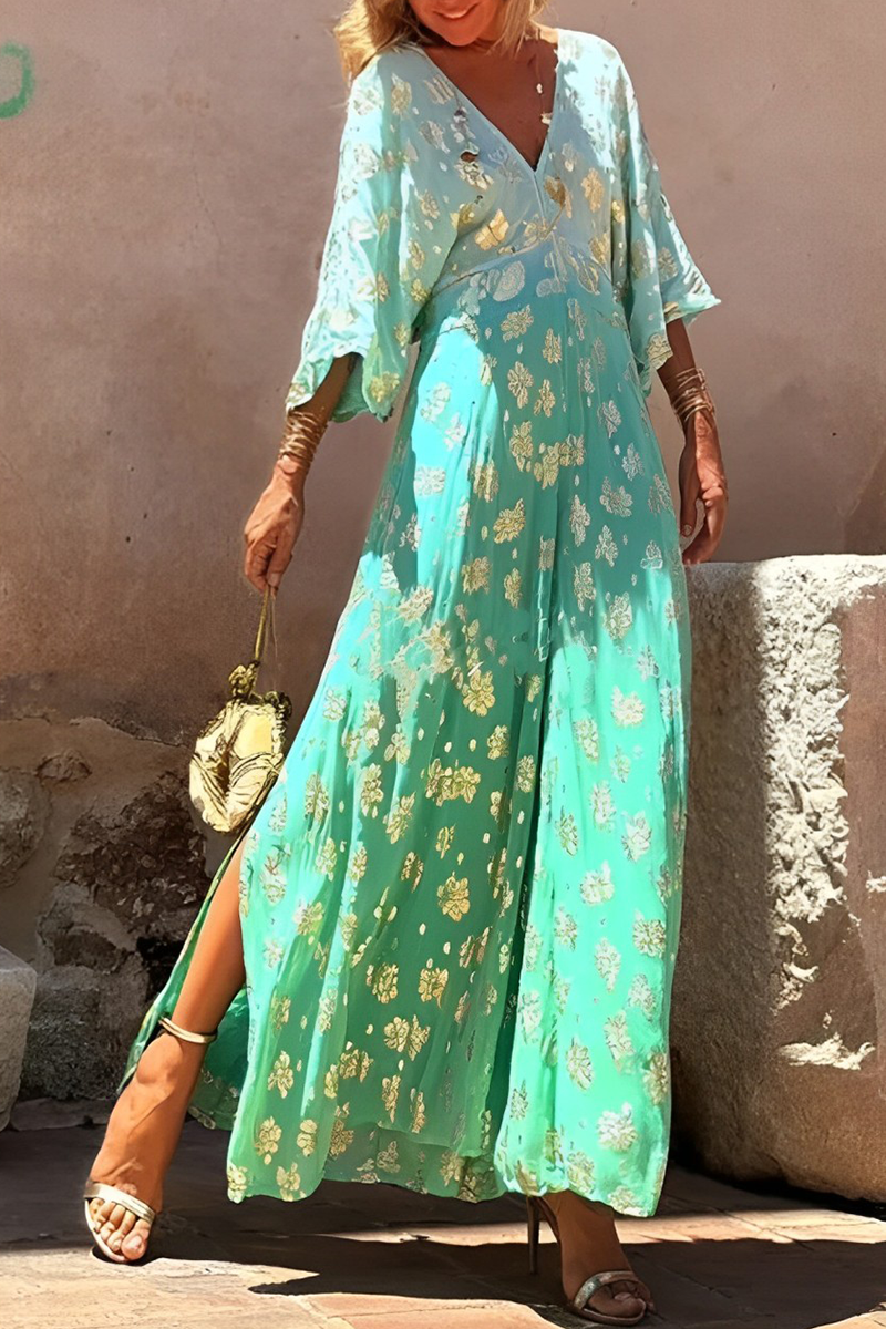 Combinaisons amples décontractées à imprimé dégradé, motif bronze, col en V, pour tous les jours.