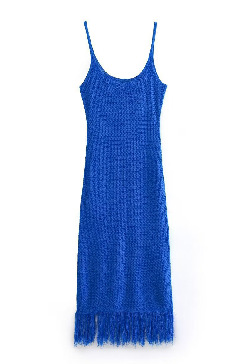 Robes-jupes en tricot, décolleté en U, à franges, couleur unie, pour les vacances, très sexy.