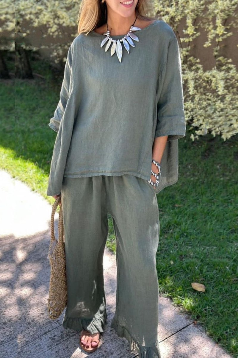 Ensemble deux pièces décontracté, uni, avec poches, col rond, manches courtes (6 couleurs)