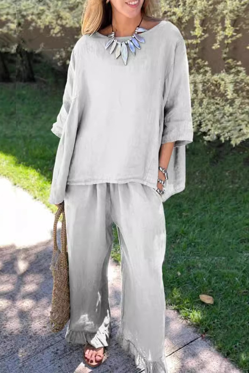 Ensemble deux pièces décontracté, uni, avec poches, col rond, manches courtes (6 couleurs)