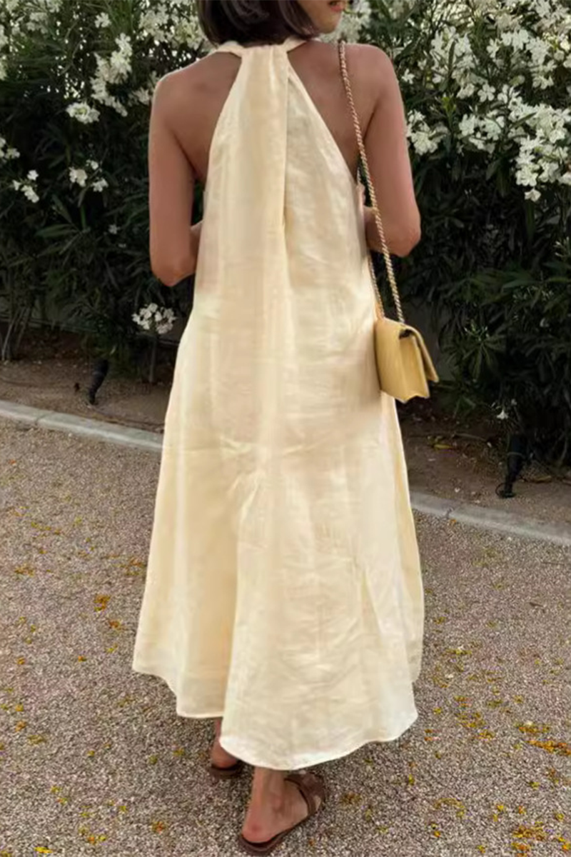 Robes décontractées, quotidiennes, unies, à poches, à col en V, sans manches.