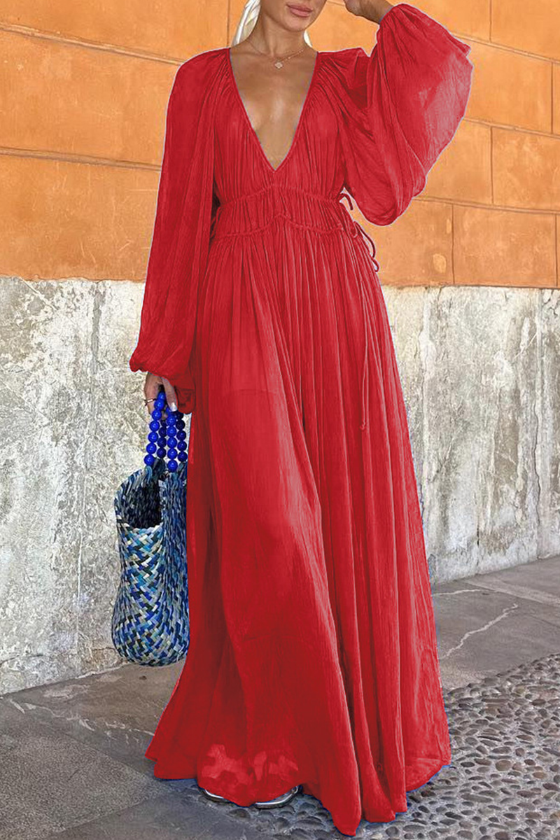 Robes A-line transparentes à col en V, en patchwork uni, sexy (3 couleurs)