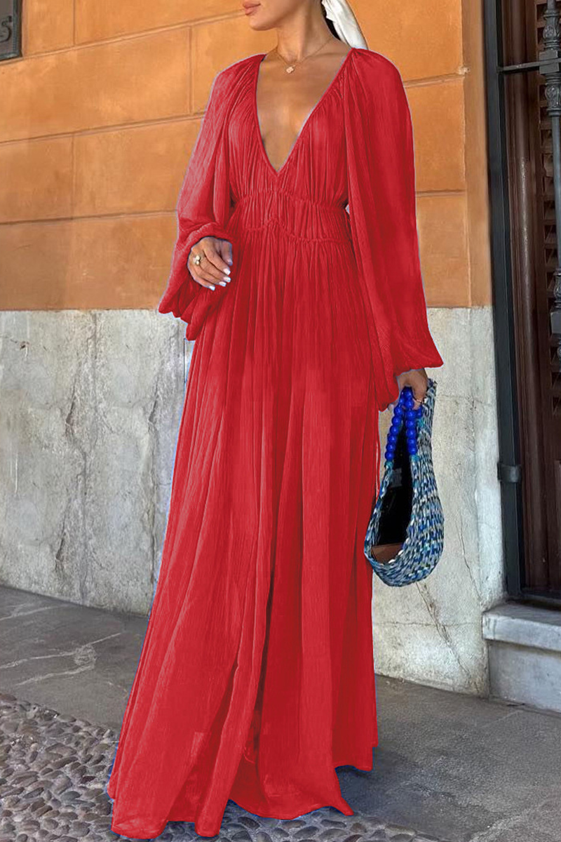 Robes A-line transparentes à col en V, en patchwork uni, sexy (3 couleurs)