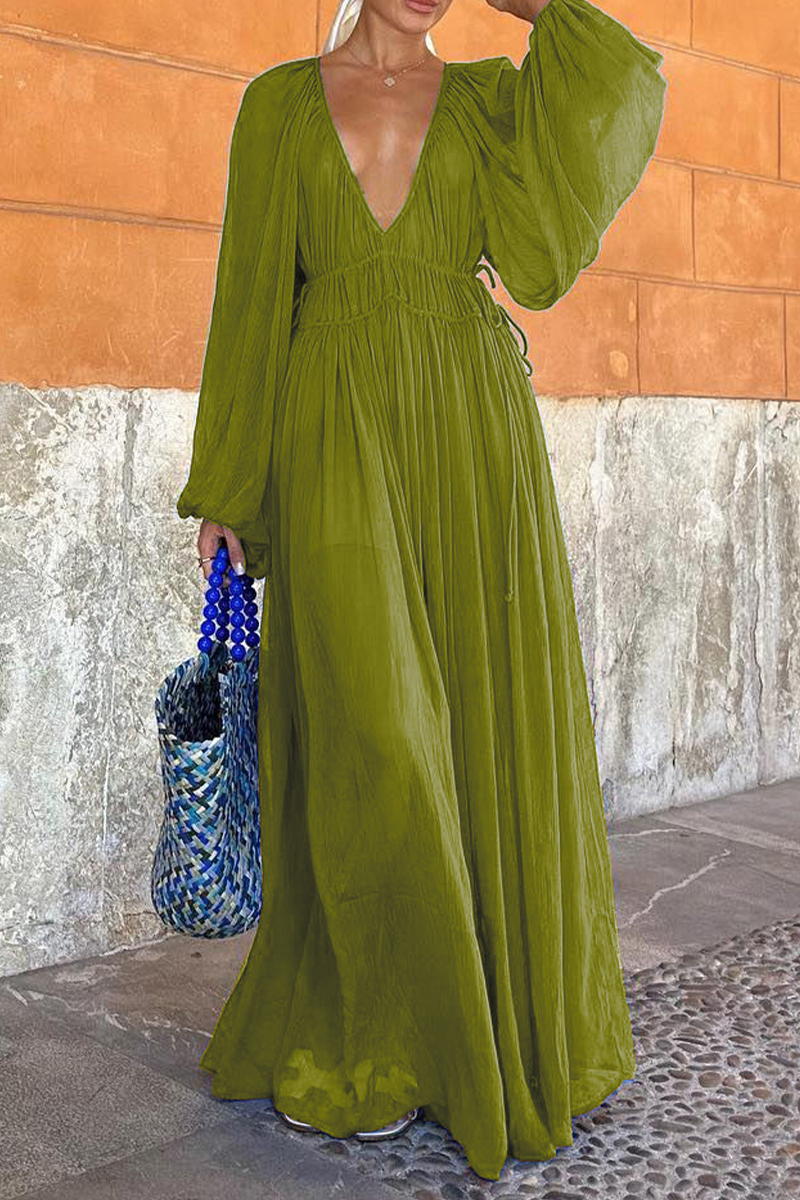 Robes A-line transparentes à col en V, en patchwork uni, sexy (3 couleurs)