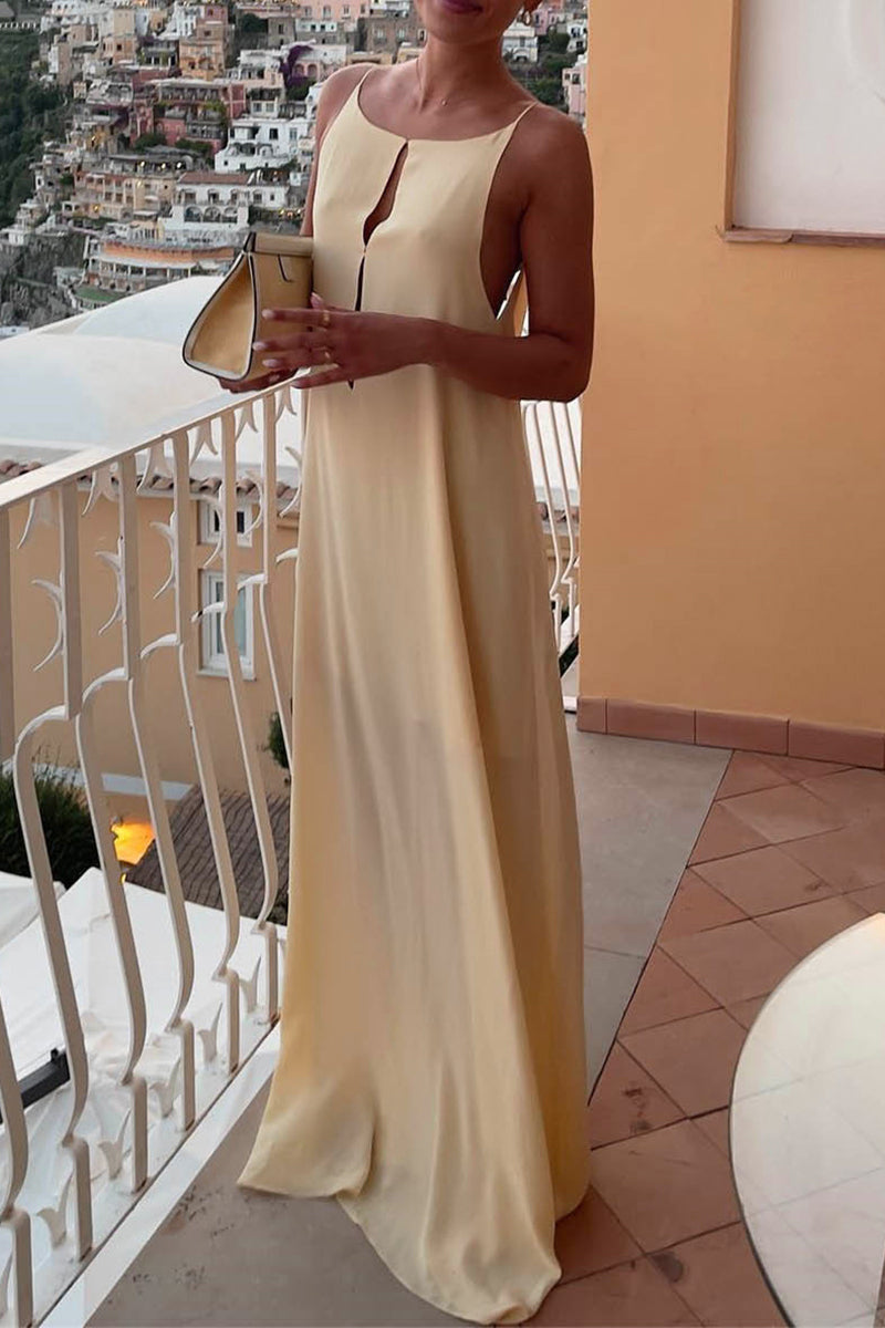 Robes sexy de vacances, couleur unie, dos nu, décolleté en V, sans manches.