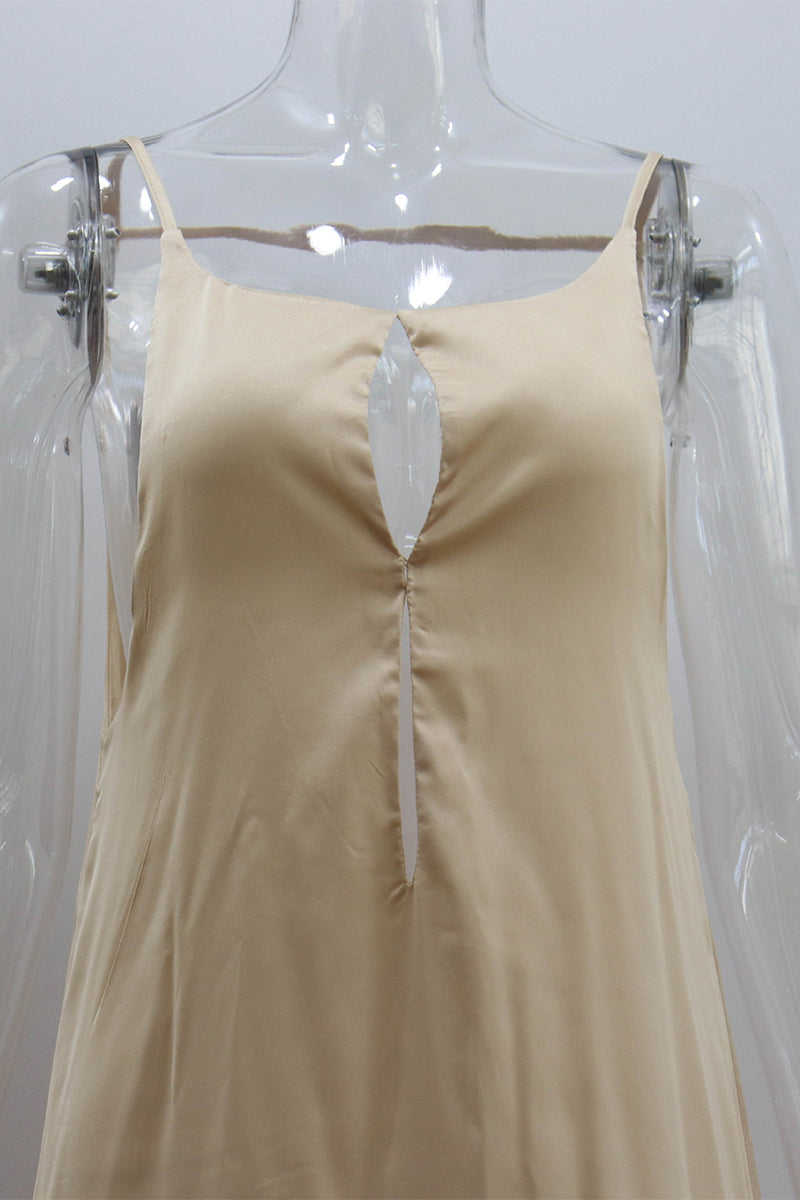 Robes sexy de vacances, couleur unie, dos nu, décolleté en V, sans manches.