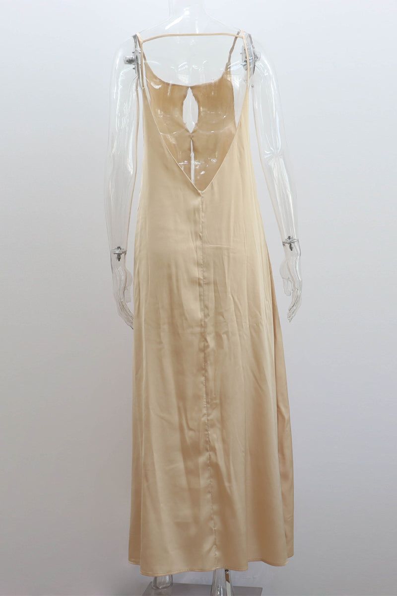 Robes sexy de vacances, couleur unie, dos nu, décolleté en V, sans manches.