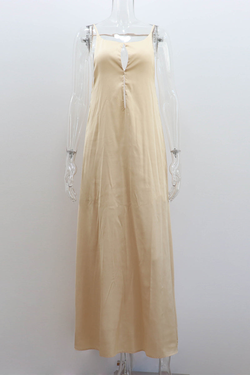 Robes sexy de vacances, couleur unie, dos nu, décolleté en V, sans manches.