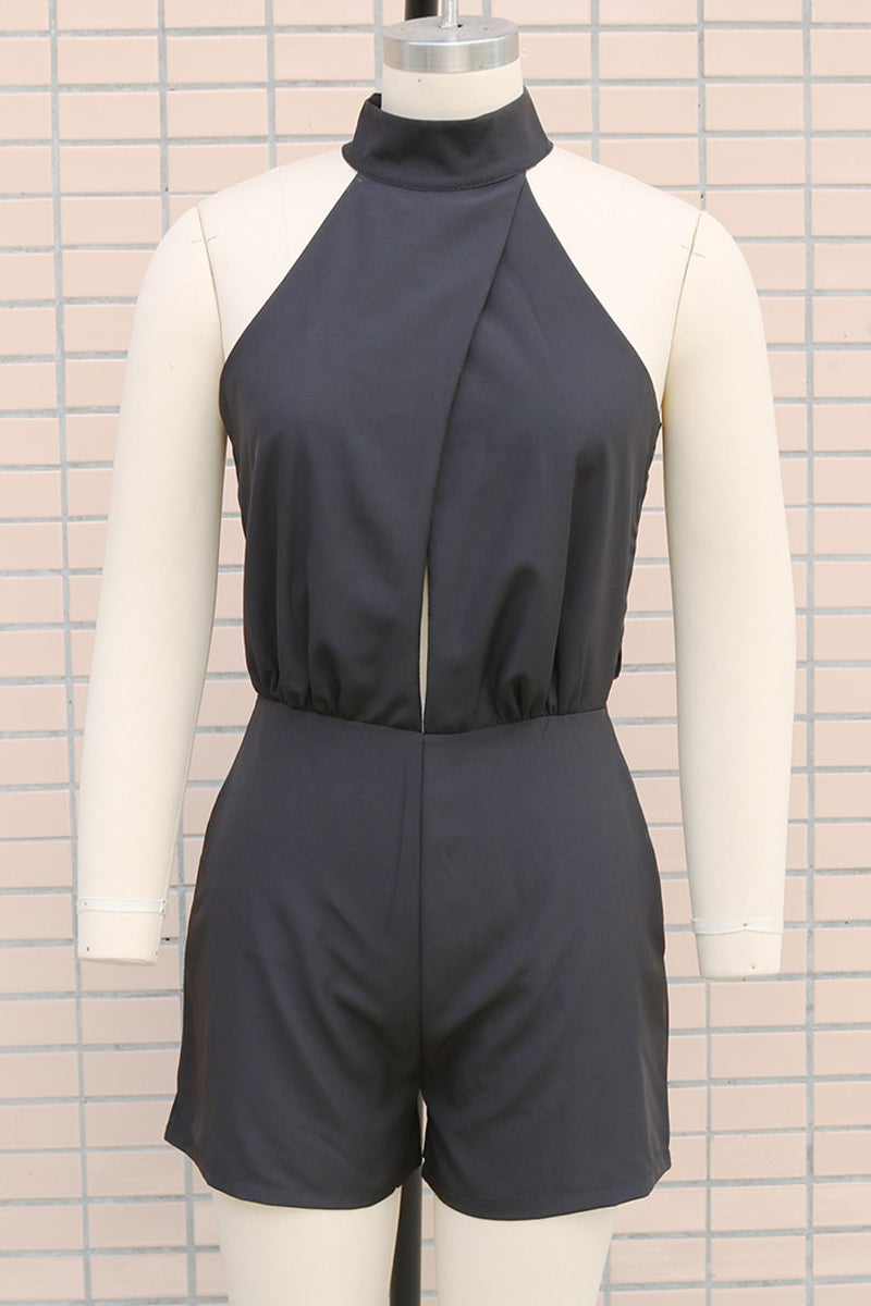 Combinaison décontractée, dos nu, à demi-col montant, à fermeture éclair, couleur unie (4 couleurs)