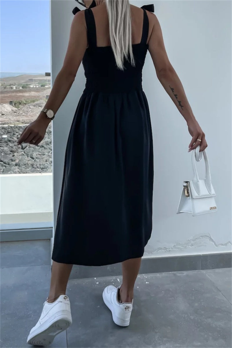 Robes décontractées, unies, à imprimé floral, dos nu, fendu, ceinturées, à bretelles spaghetti, sans manches (7 couleurs)