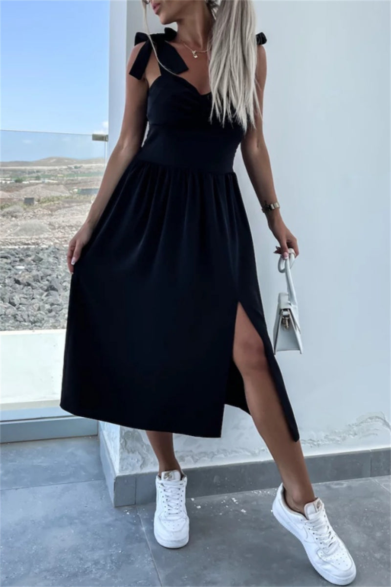 Robes décontractées, unies, à imprimé floral, dos nu, fendu, ceinturées, à bretelles spaghetti, sans manches (7 couleurs)