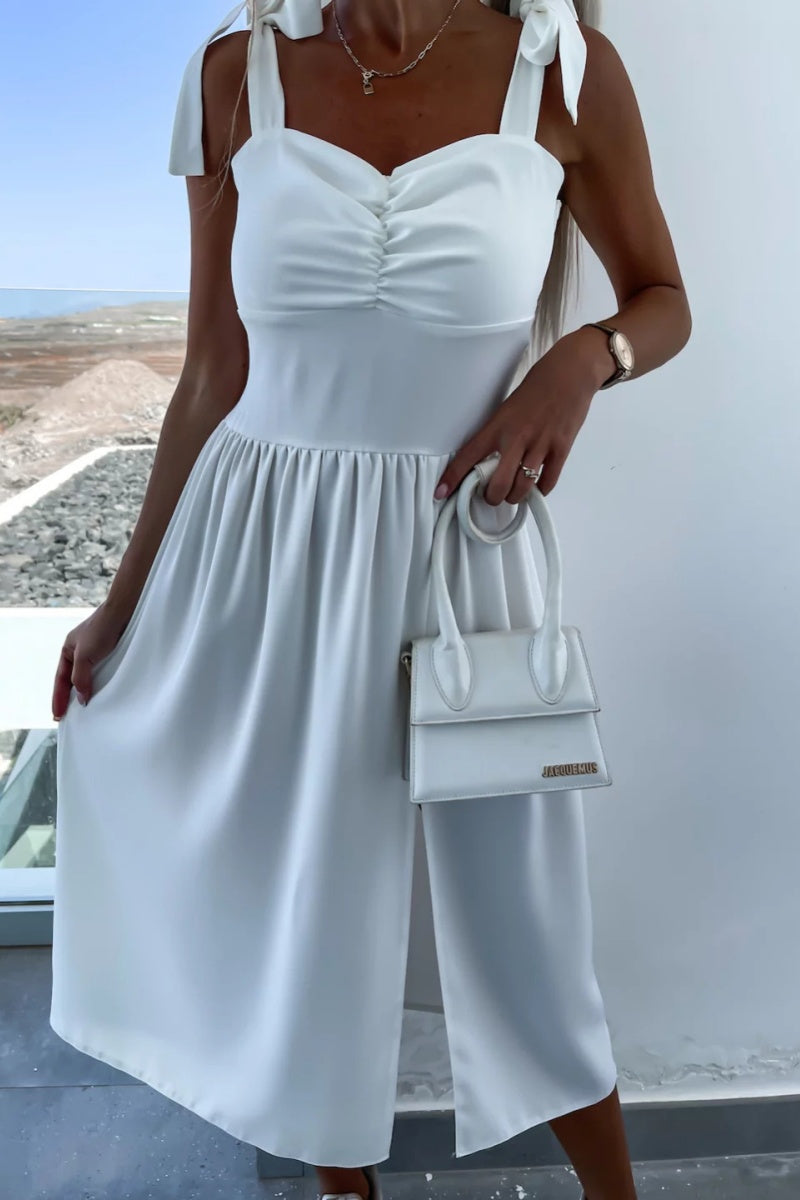 Robes décontractées, unies, à imprimé floral, dos nu, fendu, ceinturées, à bretelles spaghetti, sans manches (7 couleurs)