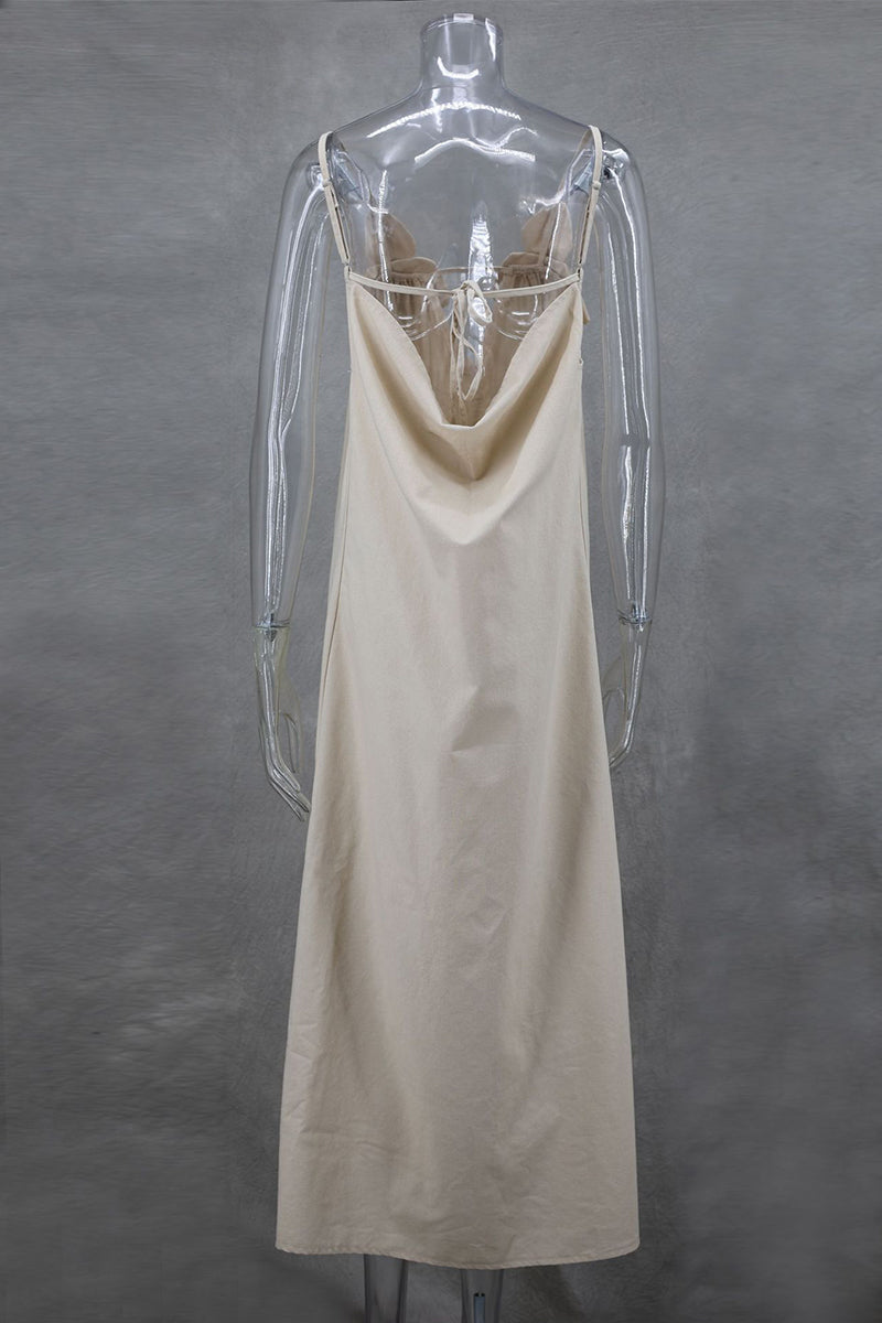 Robes sexy, dos nu, col en V, à lacets, couleur unie.