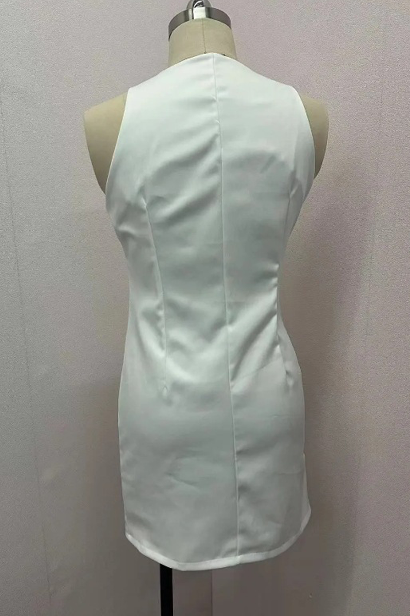 Robes-jupes quotidiennes pour célébrités, couleur unie, boutons, col rond, taille ceinturée.