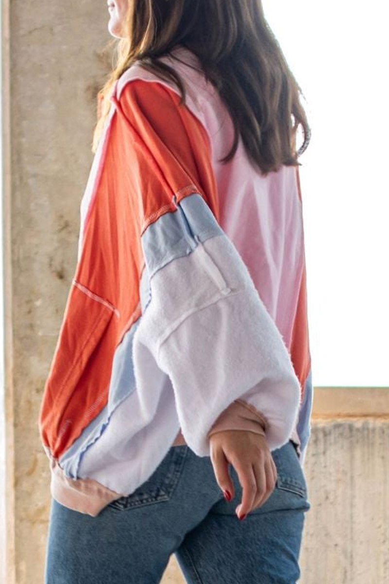 Vêtements d'extérieur décontractés, style streetwear, à motifs colorblock, effet usé, patchwork, col rond.