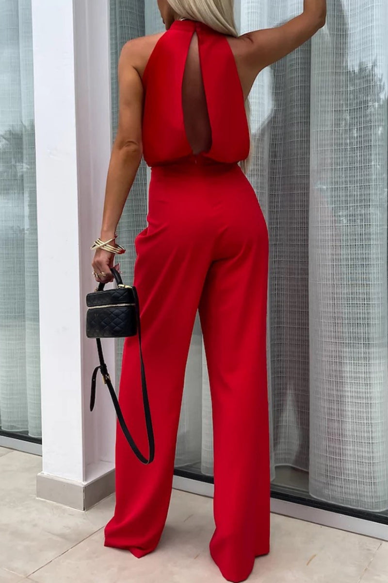 Combinaison ample décontractée, couleur unie, ajourée, patchwork, demi-col montant (4 couleurs)