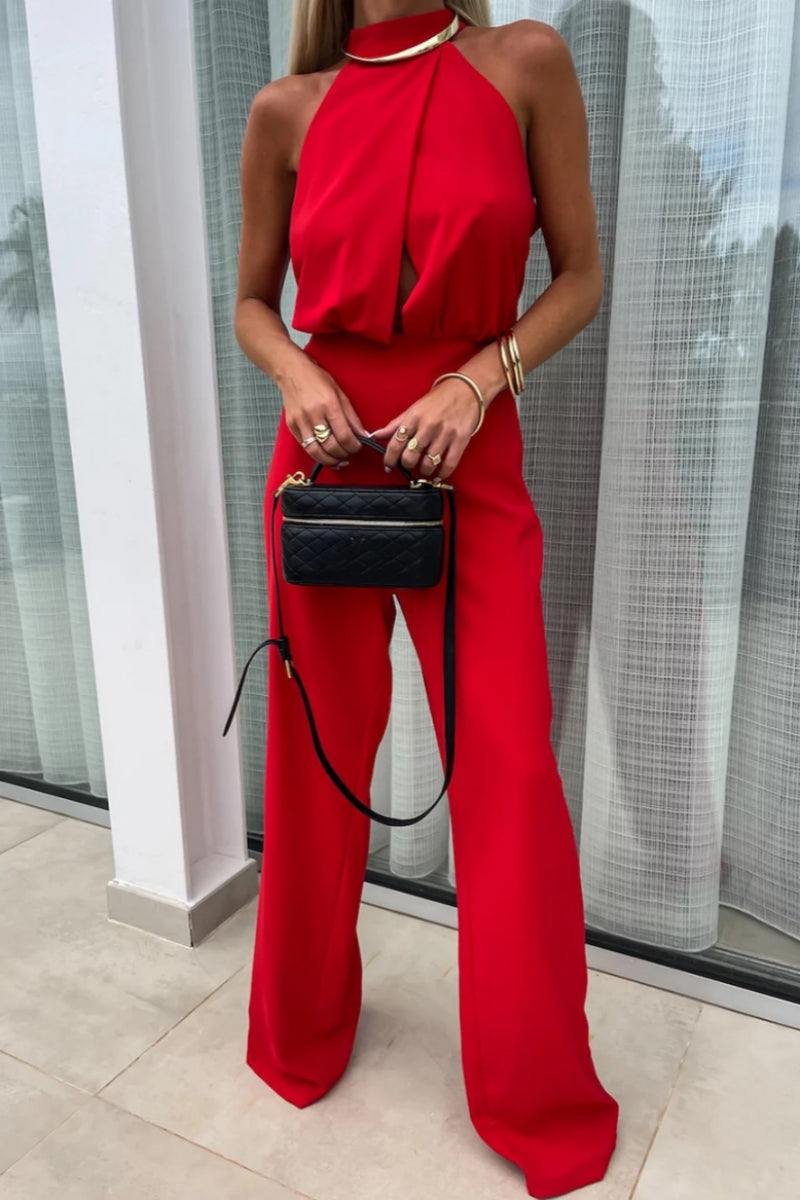 Combinaison ample décontractée, couleur unie, ajourée, patchwork, demi-col montant (4 couleurs)