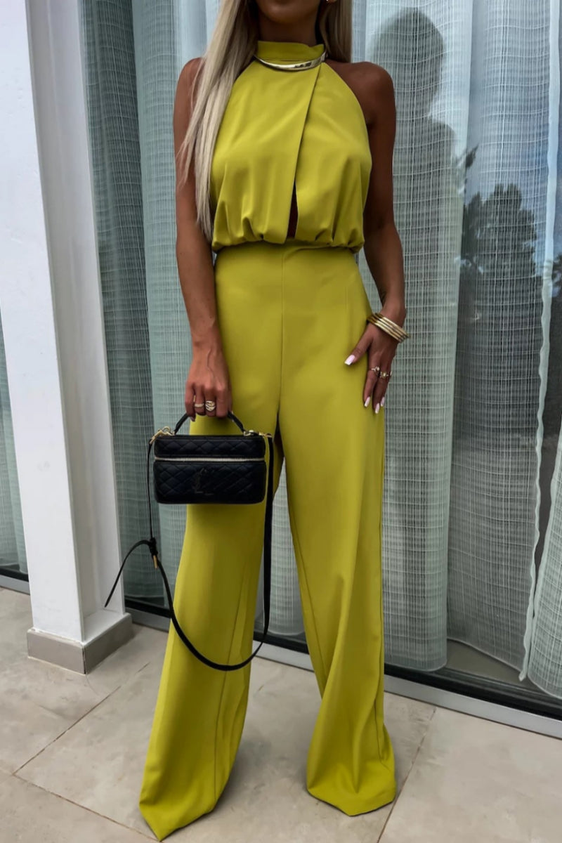 Combinaison ample décontractée, couleur unie, ajourée, patchwork, demi-col montant (4 couleurs)