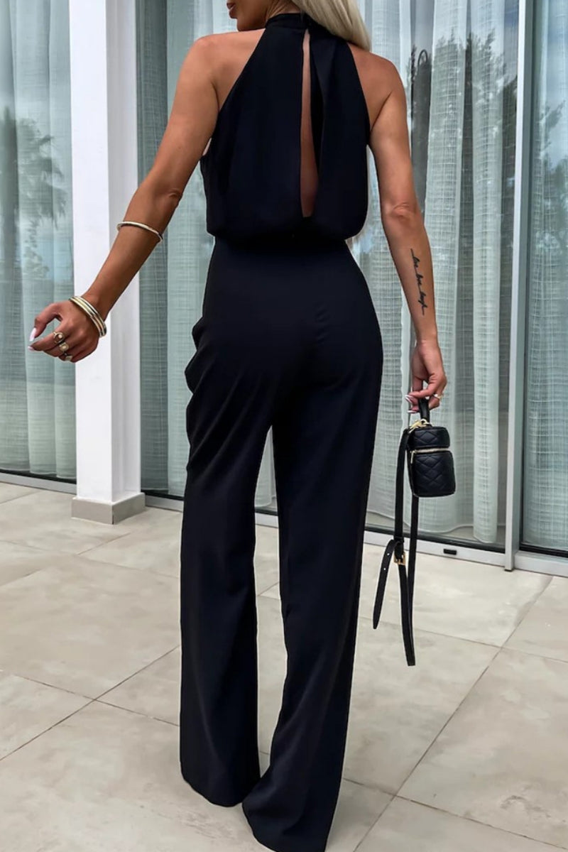 Combinaison ample décontractée, couleur unie, ajourée, patchwork, demi-col montant (4 couleurs)