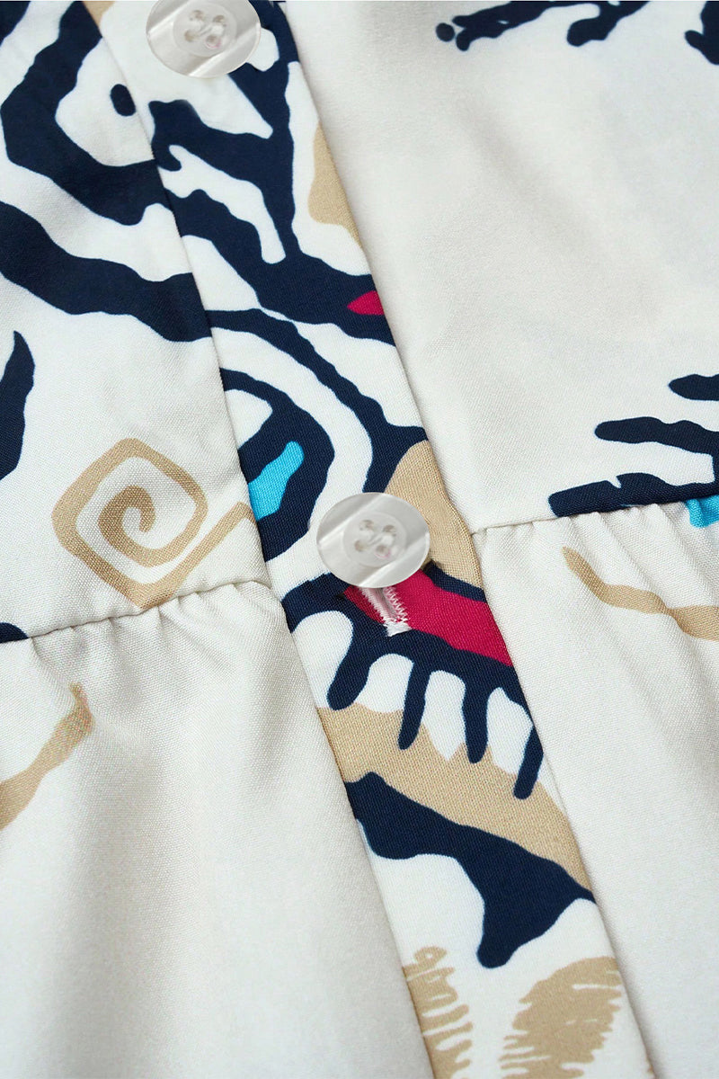 Robes décontractées du quotidien, style patchwork, col en V, volant, motif totem national, coupe en A.