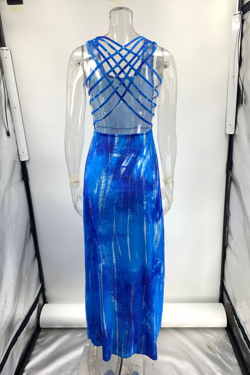 Robes longues décontractées imprimées, dos nu, col en U (3 couleurs)