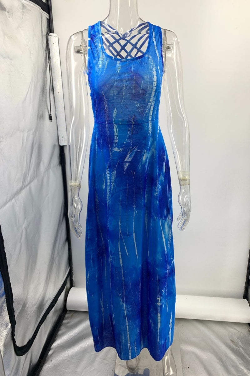 Robes longues décontractées imprimées, dos nu, col en U (3 couleurs)