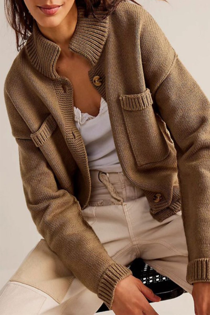 Vêtements d'extérieur décontractés, couleur unie, boutons, col mandarin (4 couleurs)