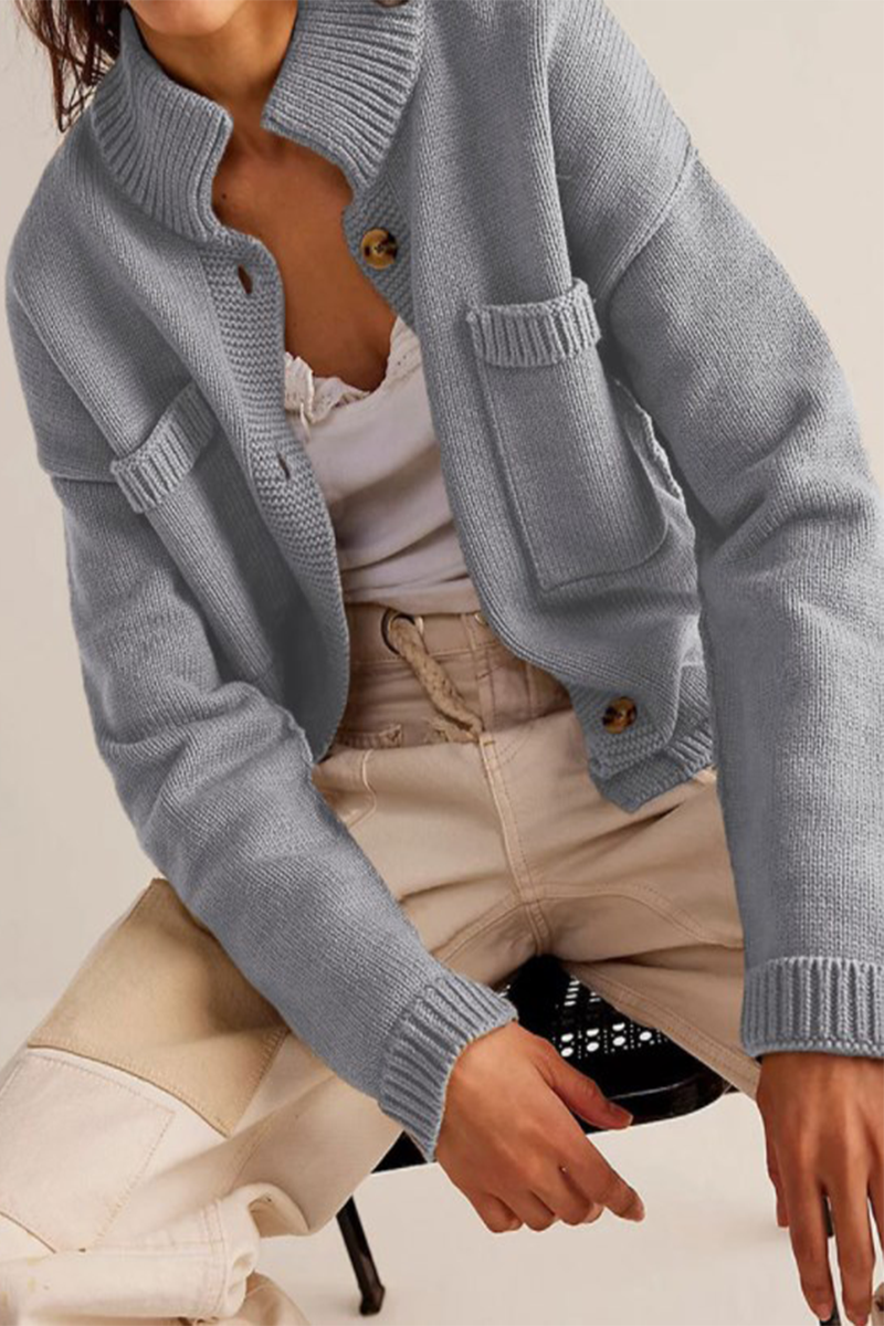 Vêtements d'extérieur décontractés, couleur unie, boutons, col mandarin (4 couleurs)