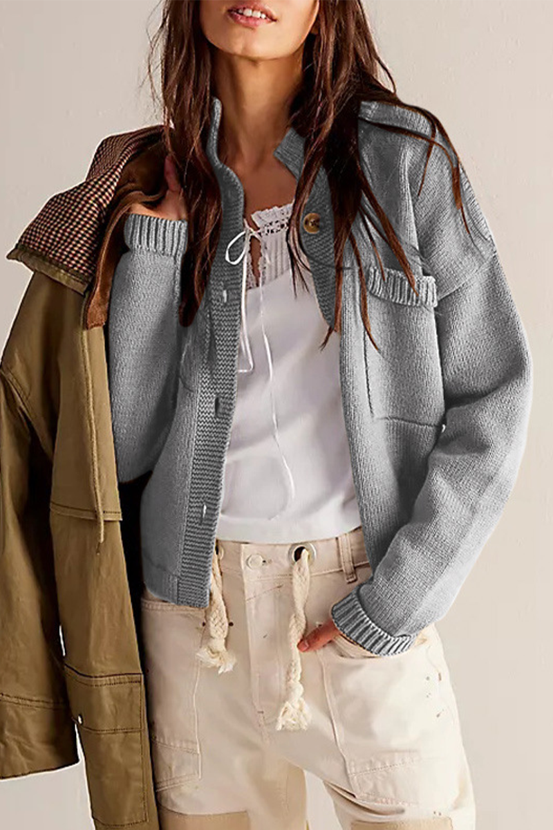 Vêtements d'extérieur décontractés, couleur unie, boutons, col mandarin (4 couleurs)