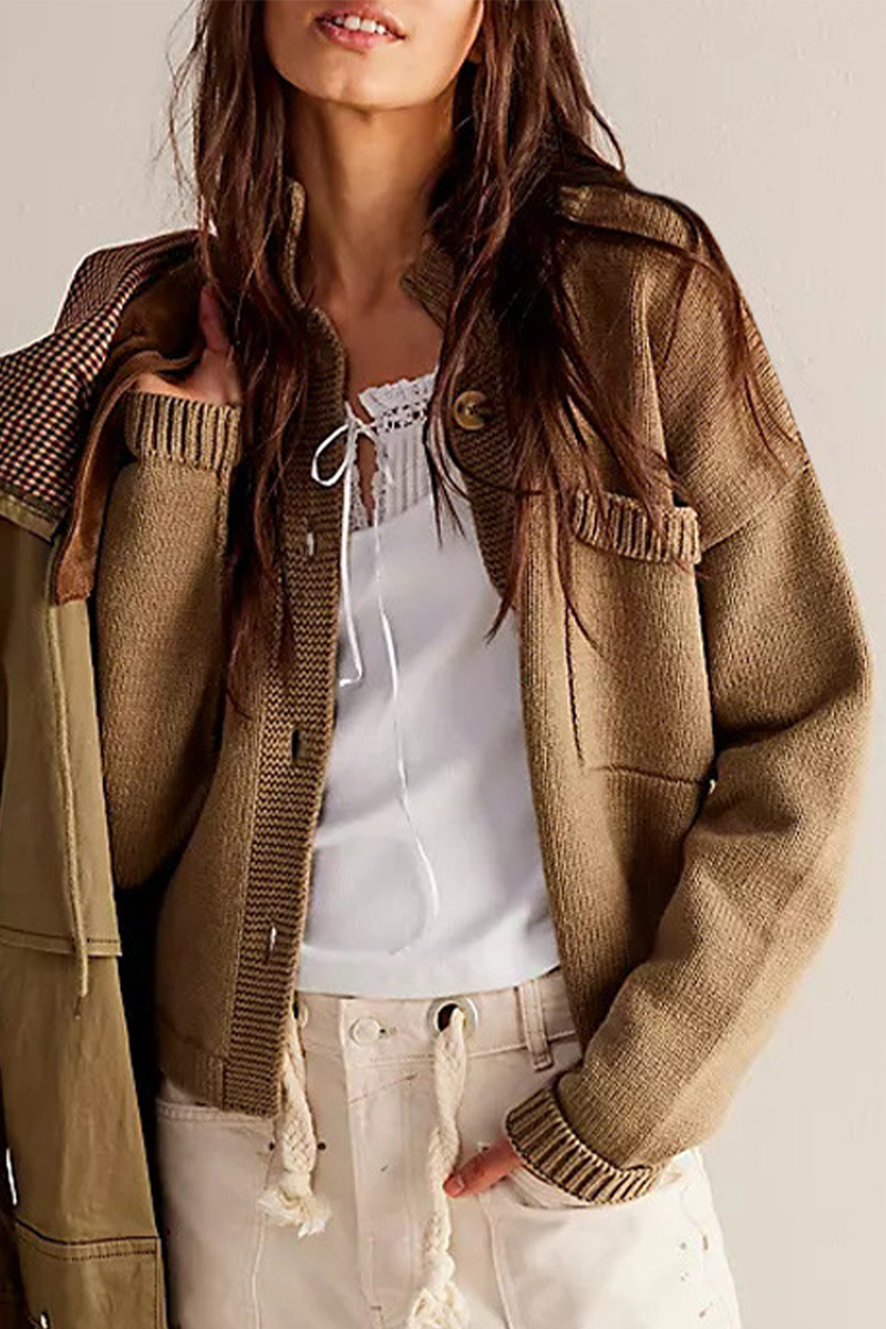 Vêtements d'extérieur décontractés, couleur unie, boutons, col mandarin (4 couleurs)