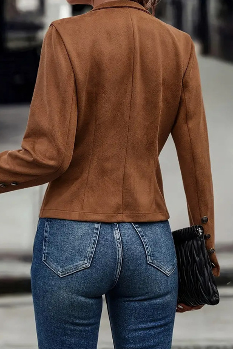 Vêtements d'extérieur décontractés, style streetwear, couleur unie, boutons, patchwork, col montant demi-hauteur.