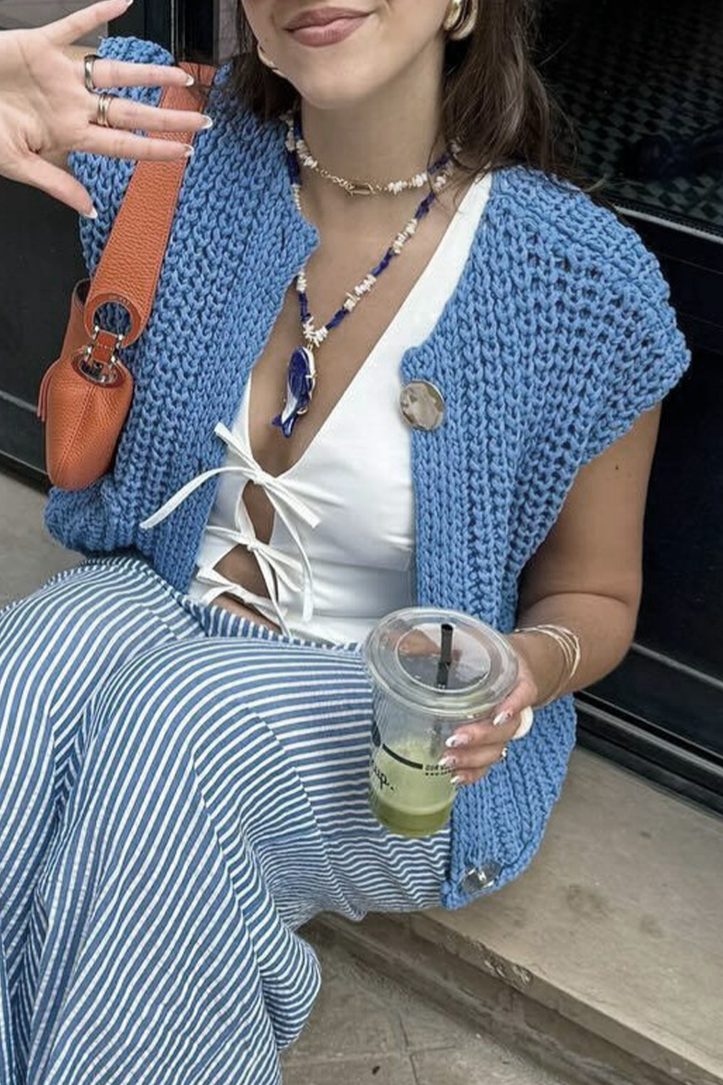 Hauts décontractés, couleur unie, à porter au quotidien, avec poches, boutons, col rond et en maille (3 couleurs)