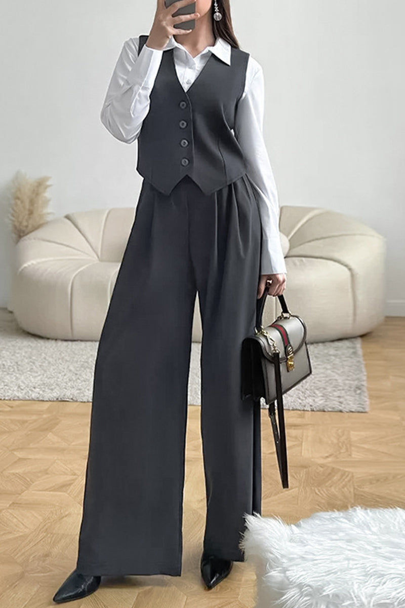 Ensemble deux pièces décontracté, uni, à col en V, sans manches, avec détail noué et boucle.