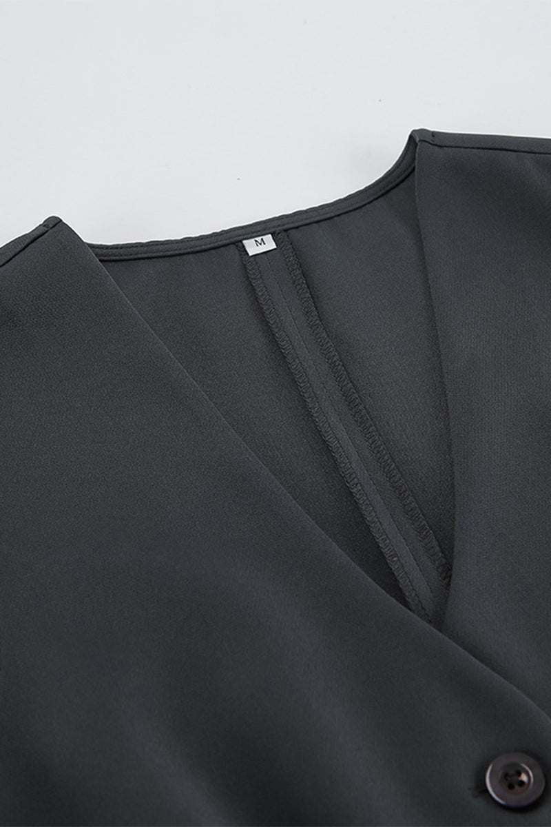 Ensemble deux pièces décontracté, uni, à col en V, sans manches, avec détail noué et boucle.