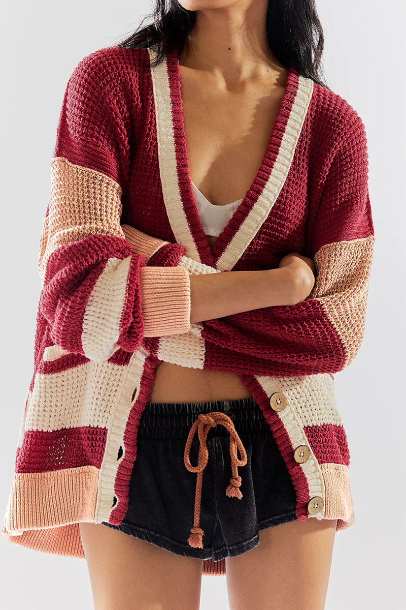 Vêtements d'extérieur décontractés à porter au quotidien, style patchwork, avec poches, boutons et col en V (4 couleurs)