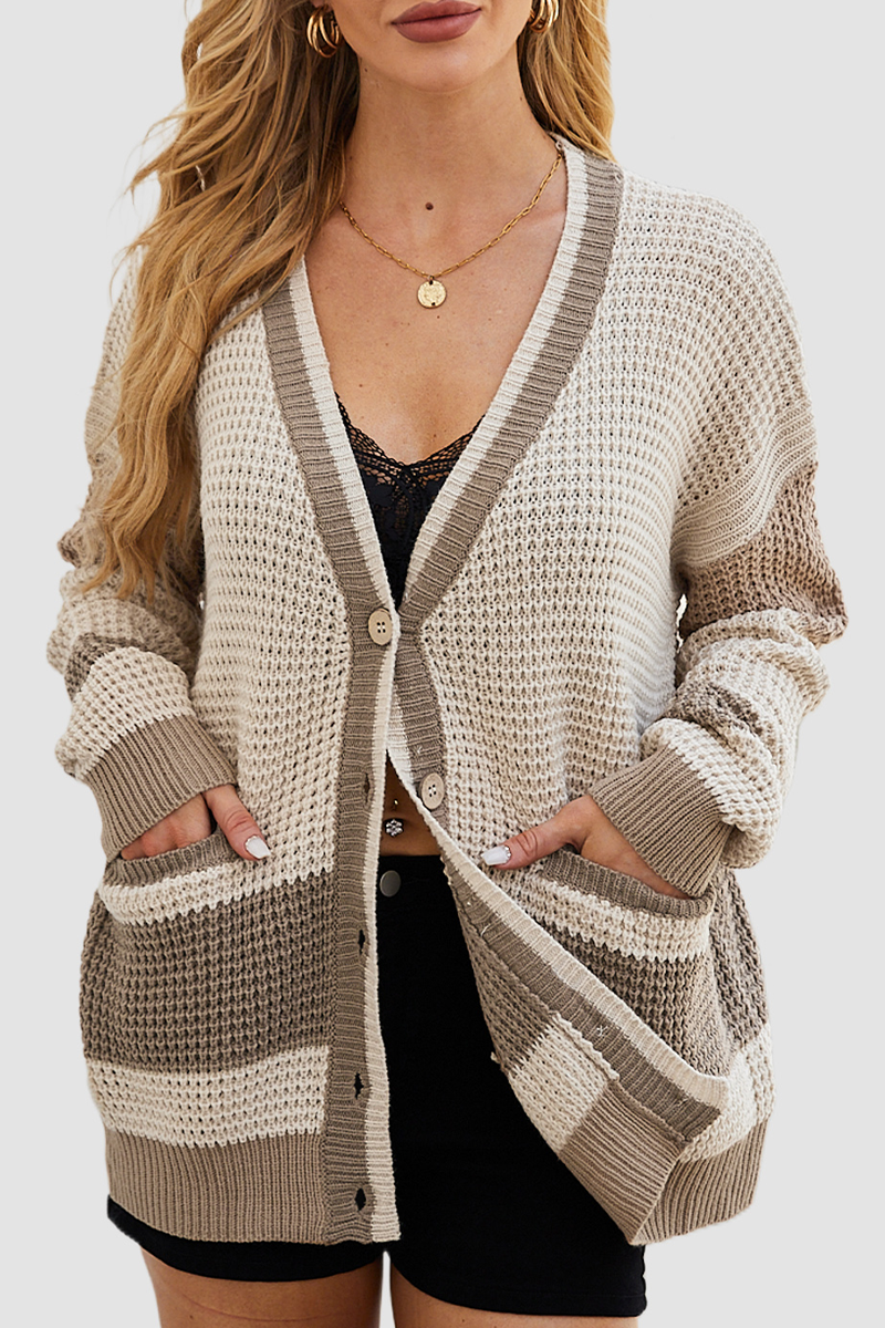 Vêtements d'extérieur décontractés à porter au quotidien, style patchwork, avec poches, boutons et col en V (4 couleurs)