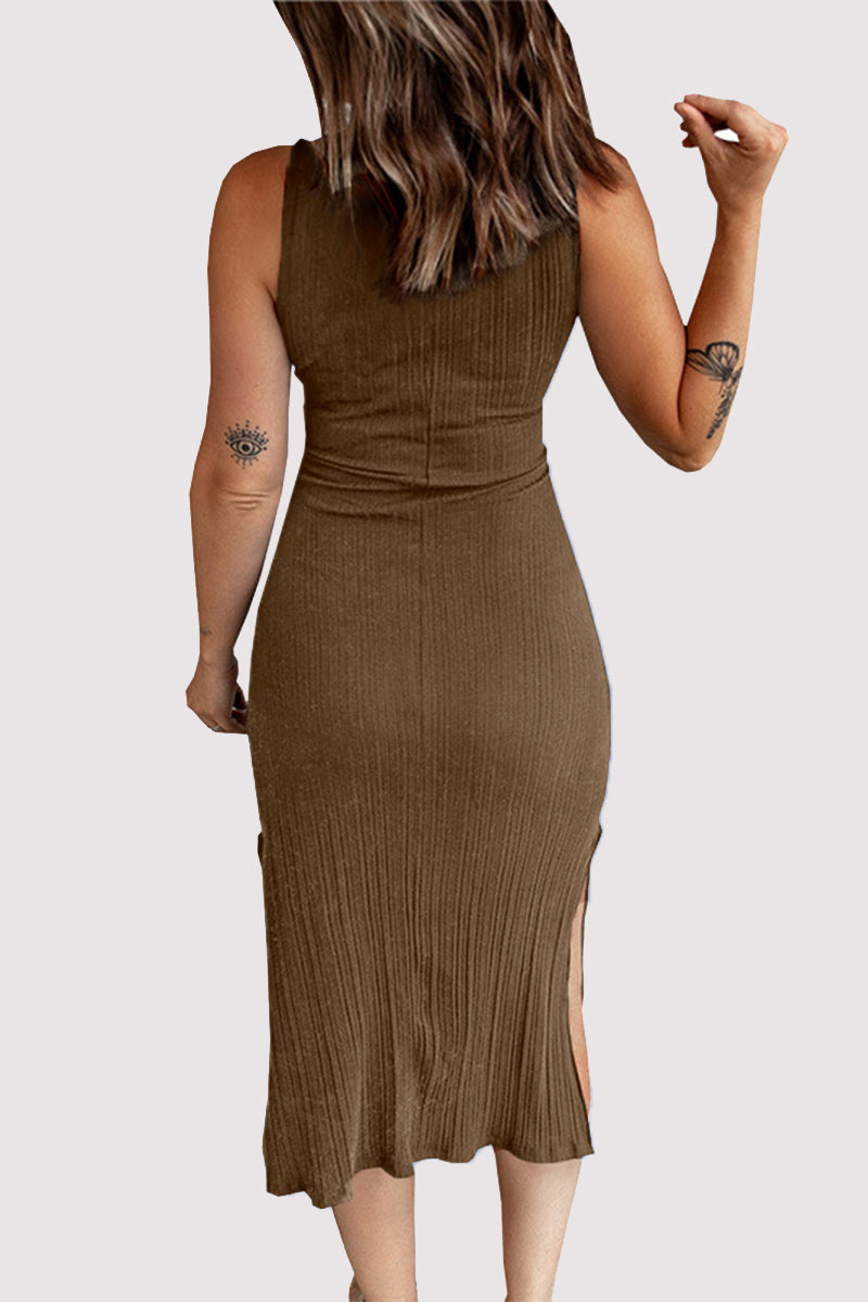 Robes-jupes décontractées, unies, décolletées en U, avec découpes, et nouées à la taille (4 couleurs)