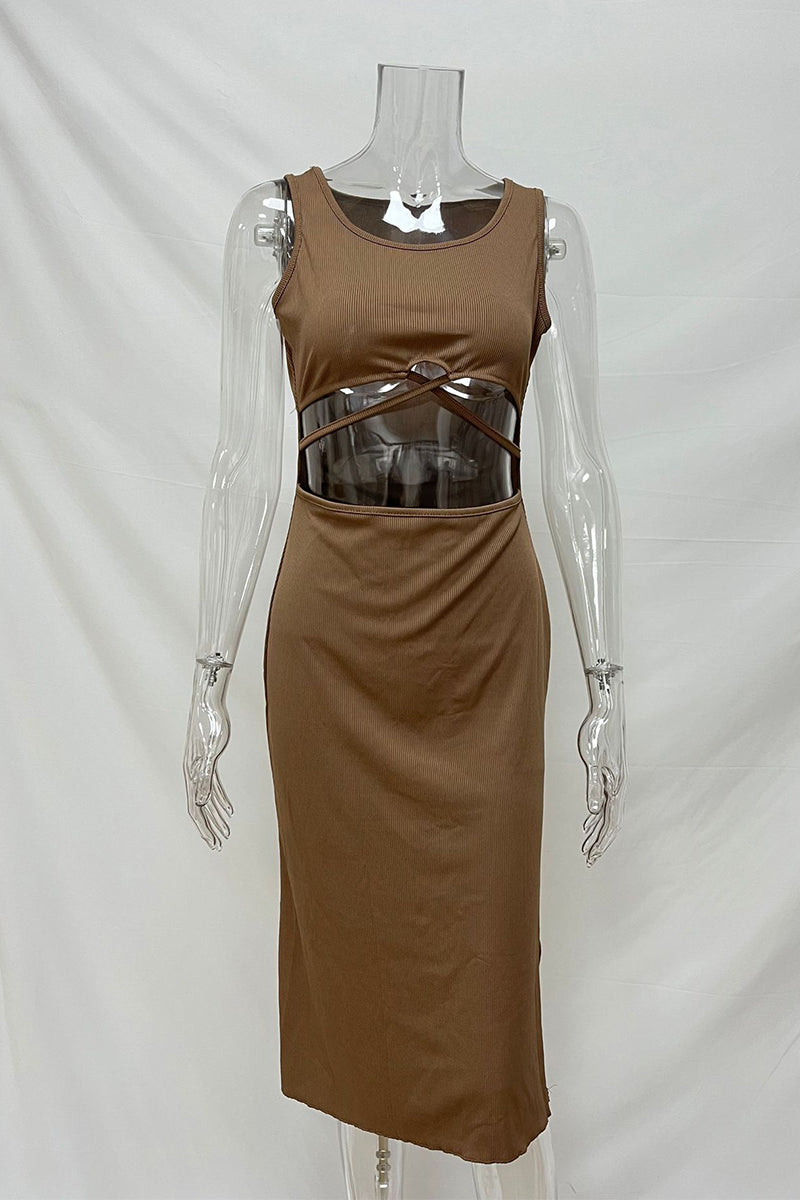 Robes-jupes décontractées, unies, décolletées en U, avec découpes, et nouées à la taille (4 couleurs)