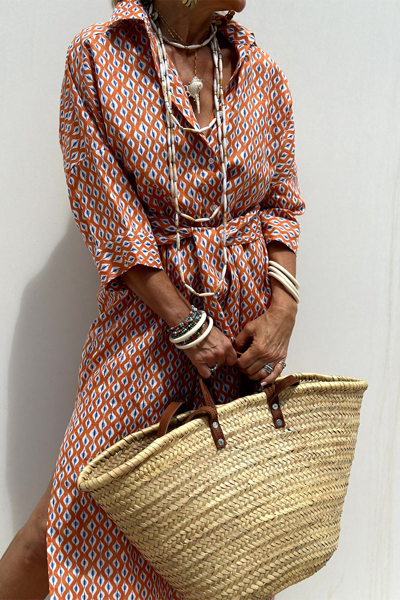 Robe chemise casual à carreaux et rayures, boutonnée, avec ceinture et col montant (5 couleurs)