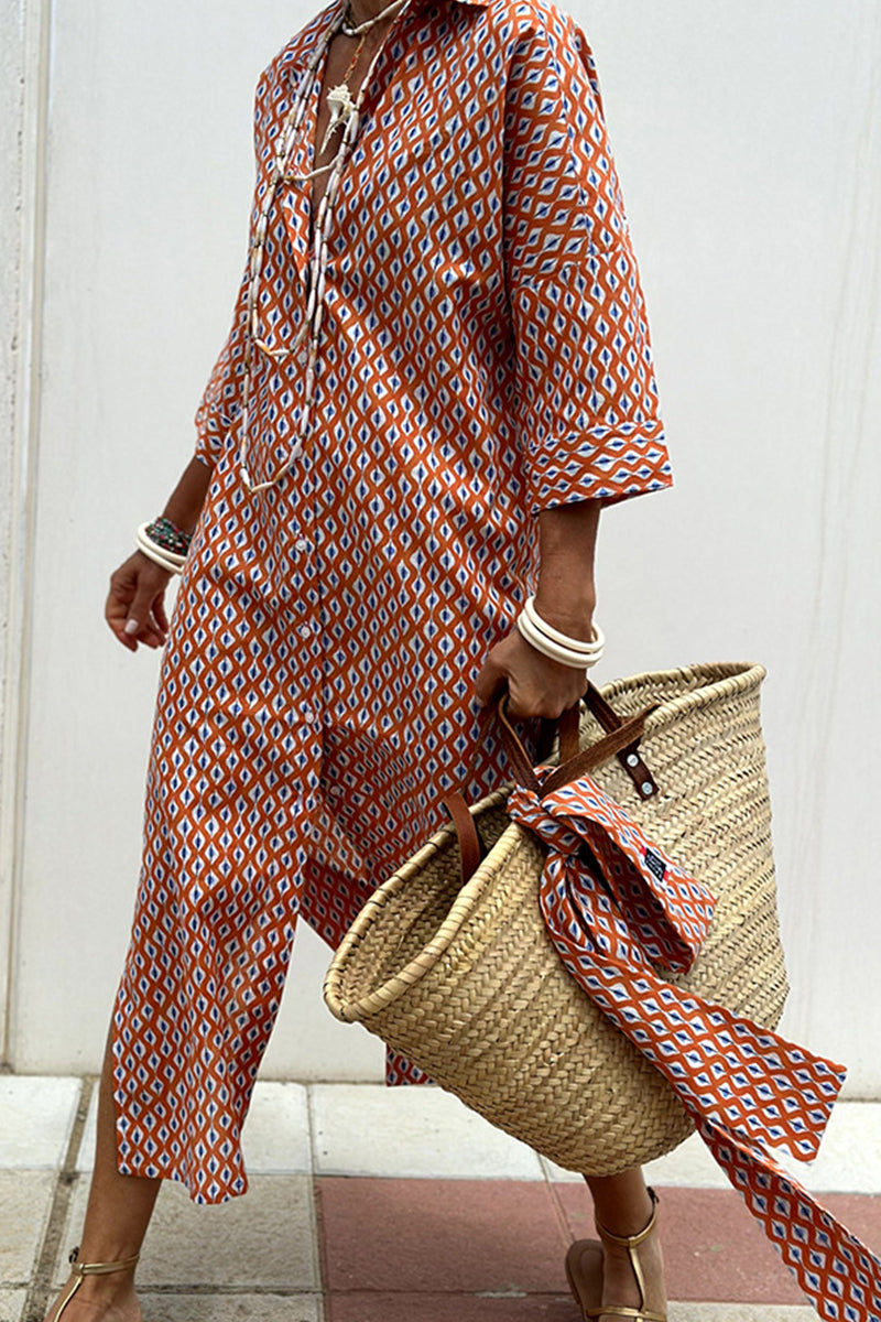 Robe chemise casual à carreaux et rayures, boutonnée, avec ceinture et col montant (5 couleurs)