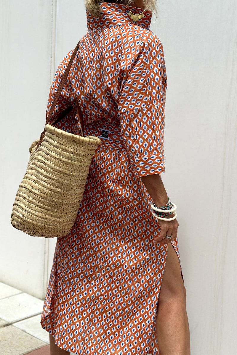 Robe chemise casual à carreaux et rayures, boutonnée, avec ceinture et col montant (5 couleurs)