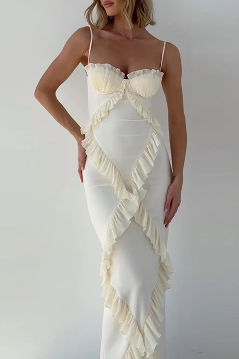 Sexy Patchwork Ruffle V Neck Sling Dresses