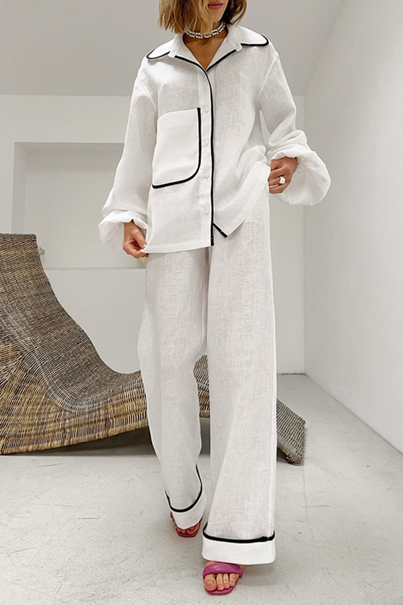Tenue décontractée, couleur unie, poches, patchwork, col montant, manches longues, deux pièces.